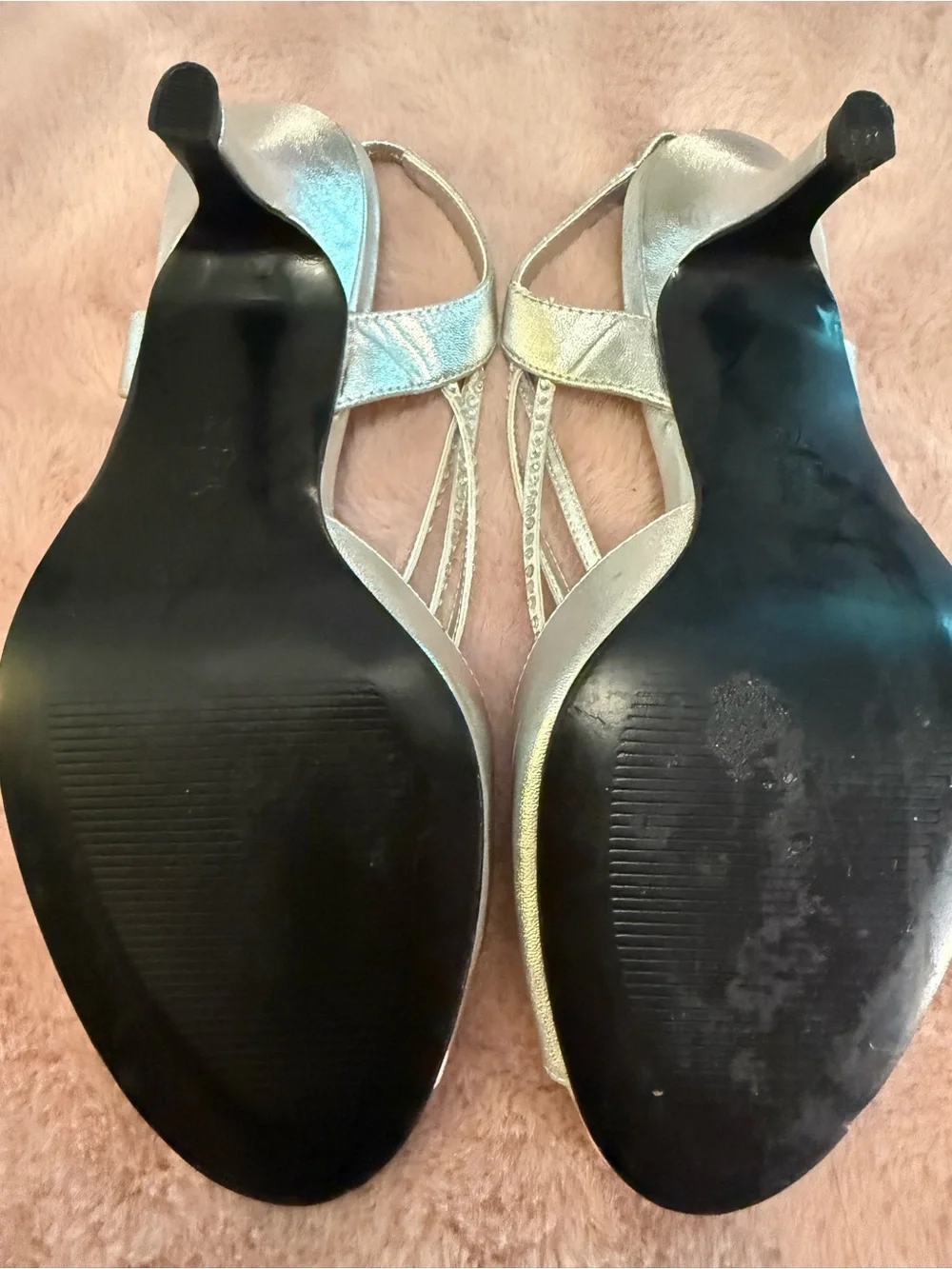 Caparros Metallic Silver Rhinestone Slingback Heels
